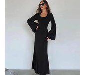 Long Sleeve Dress Smooth Ripped Trumpet, Straps with Laces on the Back, Stylish and Casual Women, Thinner Small Dresses for All