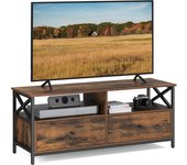 Mueble de TV, Mesa de TV de hasta 55 Pulgadas, Largo de 120 cm, con 2 Cajones y 2 Estantes Abiertos, 40 x 120 x 50 cm, para Salón, Dormitorio, Marco de Acero, Blanco LTV300B46