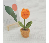 Hand Knitting Potted Plants Hand-woven Rose Sunflower Tulip Crochet Flower Auto Interior Accessories Car Decoration Ornaments