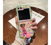 Cute Korean Candy Color Love Heart Pendant Lattice Flowers Case for Galaxy Z Flip 5 Z Flip5 Flip5 Zflip5 Portable Cover Funda
