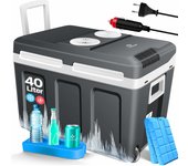 Nevera eléctrica portátil 40L con Ruedas | Calienta y enfría | Termoeléctrica | Mini Nevera | 12V y 230V | para Coche, Camping y Enchufe | Modo Eco | Incluye acumuladores de frío