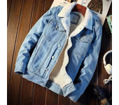 Winter vintage wool lined denim jacket, men's casual cotton jacket
