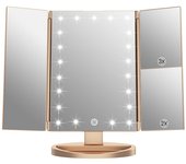 Espejo Maquillaje, 1x/2X/3X Espejo de Maquillaje de Tres Pliegues con Pantalla Táctil Ajustable y 21 Luz LED Espejo Iluminado To