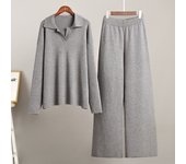 Autumn/Winter Sweater Knitted Hoodie Wide Leg Pants Two Piece Set