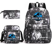 Jurassic World Three-Piece Schoolbag Casual Backpack Male And Female Student Backpack Printed Large Capacity Outdoor Backpack Lightning Black~3
