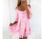 Evening Party Round Neck, Half Sleeve, Loose Cut, Summer Dress, Sweet Fairy, Embroidery, Crochet Ence, Dress with Unfolded