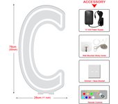 76cm Colorful Illuminated Alphabet Large Light Sign A -Z Alphabet Free Stand Up Neon BABY Party Light Sign,Dimmable and Clear Backer