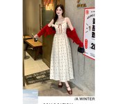 French Style Gentle Floral Strap Dress Female 2024 New One-Neck Slimming Belly-Covering Skirt Cardigan Dress Suit