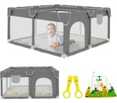Parque Infantil Bebe 120x120cm + Alfombra Bebe – Corralito Bebe con Malla Transpirable – Parque de Juegos Bebe Plegable con Puerta Lateral – Playpen Bebe - Gris