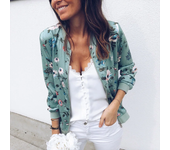 Women Elegant Zipper Bomber Jacket Spring Autumn Floral Printed Jackets Office Wear Slim Office Coat Retro Outwear