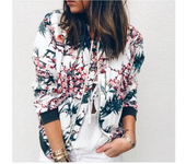 Women Elegant Zipper Bomber Jacket Spring Autumn Floral Printed Jackets Office Wear Slim Office Coat Retro Outwear
