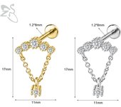 ZS 1 PC Gold Color 16G Stainless Steel Labret Lip Piercing Men Women CZ Crystal Ear Cartilage Tragus Helix Piercings Flat Backs