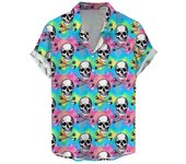 Men's skull retro shirt, fun candy 3D printed casual wear, men's lapel Hawaiian short sleeved shirt