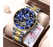 AILANG-reloj de hombre, impermeable calado nocturno tourbillon calendario moda multifunción reloj mecánico automático