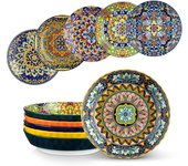 21 x 21 x 4.4 cm Cuencos de Pasta Set de 6, 16cm Porcelana Plato Hondo, 780ml Platos para Ensalada, Juego de Ensaladera Grande, Tazón de Frutas, Apto para Lavavajillas e Microondas, Estilo bohemio