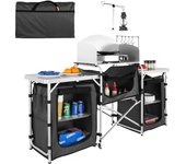 Mueble de Cocina para Camping 174x176x46 cm Armario de Camping Plegable Portátil Estructura de Aluminio Altura Ajustable Mesa de cocina para acampar con Bolsa de Transporte para Barbacoa, Negro