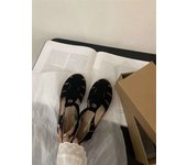 Fabric Rubber Buckle Strap Hoof Heels Low Sandals Woman Leather Low-heeled Slides Ho