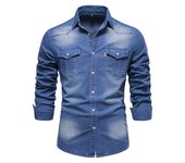 Camisa vaquera sin hierro para hombre, camisa informal de manga larga de color sólido sin hierro, nuevo estilo a la moda, 2025