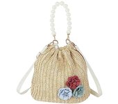 Straw Bucket Bag for Women, Summer Straw Beach Bag Woven Bucket Bag Drawstring Purses Hobo Handbag for Vacation