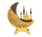 Acrylic Ramadan Eid Mubarak Ornament Crescent Shape Gold Moon Table Lamp Hollow Luminous Table Decoration Islamic Muslim