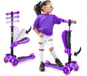 Patinete, Scooter para niños, 2 años en adelante, Asiento abatible, Altura Ajustable, Monopatin 2 en 1, Luces Intermitentes