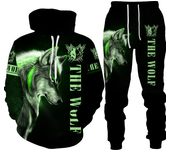 Chándal con estampado 3D de lobo para hombre, Conjunto de sudadera con capucha y pantalones de chándal, ropa de calle de gran ta