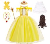 Girl Belle Dress Beauty Cosplay Costume Princess Yellow Deluxe Outfit Children Birthday Party Elegant Gown Fairy Disguise Sets