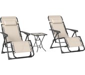 Set de 2 Tumbonas Jardín Exterior Plegables con Mesa Auxiliar Portavasos Tumbonas de Gravedad Cero con Respaldo Ajustable Reposabrazos Extraíble para Patio Piscina Terraza Exterior Beige