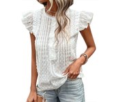 Aesthetic Crew Neck Top Loose Short Sleeve Blouses for Women, Summer Fashion White Shirts