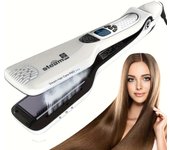 Plancha de pelo de vapor de cerámica - Herramienta de peinado profesional para alisar, rizar y suavizar con pantalla LCD