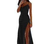 Women Long  Dresses Cowl Neck Evening Gown Sleeveless Satin Slip Dress Party Casual Bean