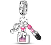 Pendant Charm Bead 925 Sterling Silver Pink Perfume Bottle Lipstick Ring Pendants Original Bracelet for Jewelry Making Valentine's Day Gift