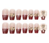 Woman Mid-length Fake Nail New Year Artificial Crystal Square Artificial Nail for Women Manicure Nail Decoration