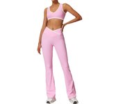 Women's Colorblock Contrast Binding Crop Tank Top & Flare Leg Pants, Casual U Neck Sleeveless Top & High Waist Bell Bottom Trousers for Yoga Gym Workout, Valentine's Day Gift, Ladies Sportswear for All SeasonsTracksuit