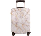White Marble Travel Suitcase Protector Gold Glitter And Pink Veins Stone Texture Artificial Marbled Surface Elastic Washable Luggage Cover With Concealed Zipper