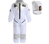 Boy's Cartoon Astronaut Cosplay Costume, Halloween Dress Up One-piece Jumpsuit & Hat, Kid's Dress Up Outfit For Carnival Party