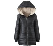 Autumn and Winter New Mid To Long Hooded Cotton Jacket, Women's Lamb Fleece Warm Cotton Jacket with Fleece Jacket Top