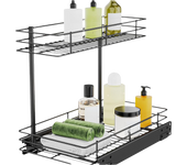 Organizador de Cocina, 2 Niveles, Organizadores de Cocina Debajo del Fregadero con Cajones, Estante de Almacenamiento Multiusos para Baño Cocina-27 x 44 x 37cm (Negro)