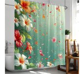 Floral Plants Shower Curtain Pink Roses Green Leaf Vines Botanical Home Decor for Bathroom Polyester Bathtub Curtains Cloth