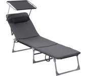 3 cm, Plegable, Tumbona, 193 x 53 x 29,5 cm, Capacidad 150 kg, Parasol Respaldo Inclinable, Jardín, Piscina, Terraza, Negro GCB193B01