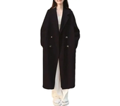 Women Loose Jacket Double-breasted Mid Length Trench Coat for Women Windproof Warm Overcoat with Lapel Pockets Fall Winter