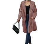 Women's Long Sleeve Lapel Jacket Fuzzy Fleece Open Front Hooded Cardigans Jacket for Women Ladies Girls College Students
