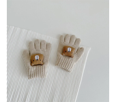 Cute Winter Kids Knitted Gloves 3D Bear Baby Mittens Solid Woolen Children Five Finger Gloves 1-4year Korean Toddler Hand Warmer