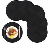 Round Braided Placemats Set of 6 Table Mats for Dining Tables Woven Washable Non-Slip Place Mats 15 Inch Halloween Black