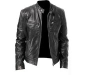 Chaqueta de cuero sintético de cuello alto para hombre，Con bolsillo con cremallera，Chaqueta de invierno，Ocio cálido