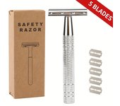 Eco-Friendly Double Edge Safety Razor for Women and Men - 5 Blades, Classic Wet Shaving Manual Shaver - Reusable and Giftable