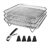 Stainless Steel Air Fryer Rack with Clip, Square Stackable Baking Basket Multi-Layer Dehydrator Rack Air Fryer Parts
