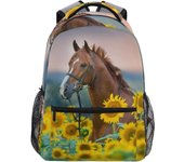 Horse Sunflowers Backpack Girl Backpacks for School Elementary Cute Bookbags for Girls 3rd 4th 5th Grade