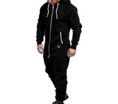 Men Onesie All In One Hoodie Zip Jumpsuit Winter Casual Hooded Romper Playsuit