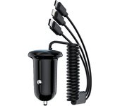 3 IN 1 Mini Car Charger Fireproof PC Material 2 Ports 15W With Type-C IOS Micro-USB Cable Power Adapter Compatible With iPhone